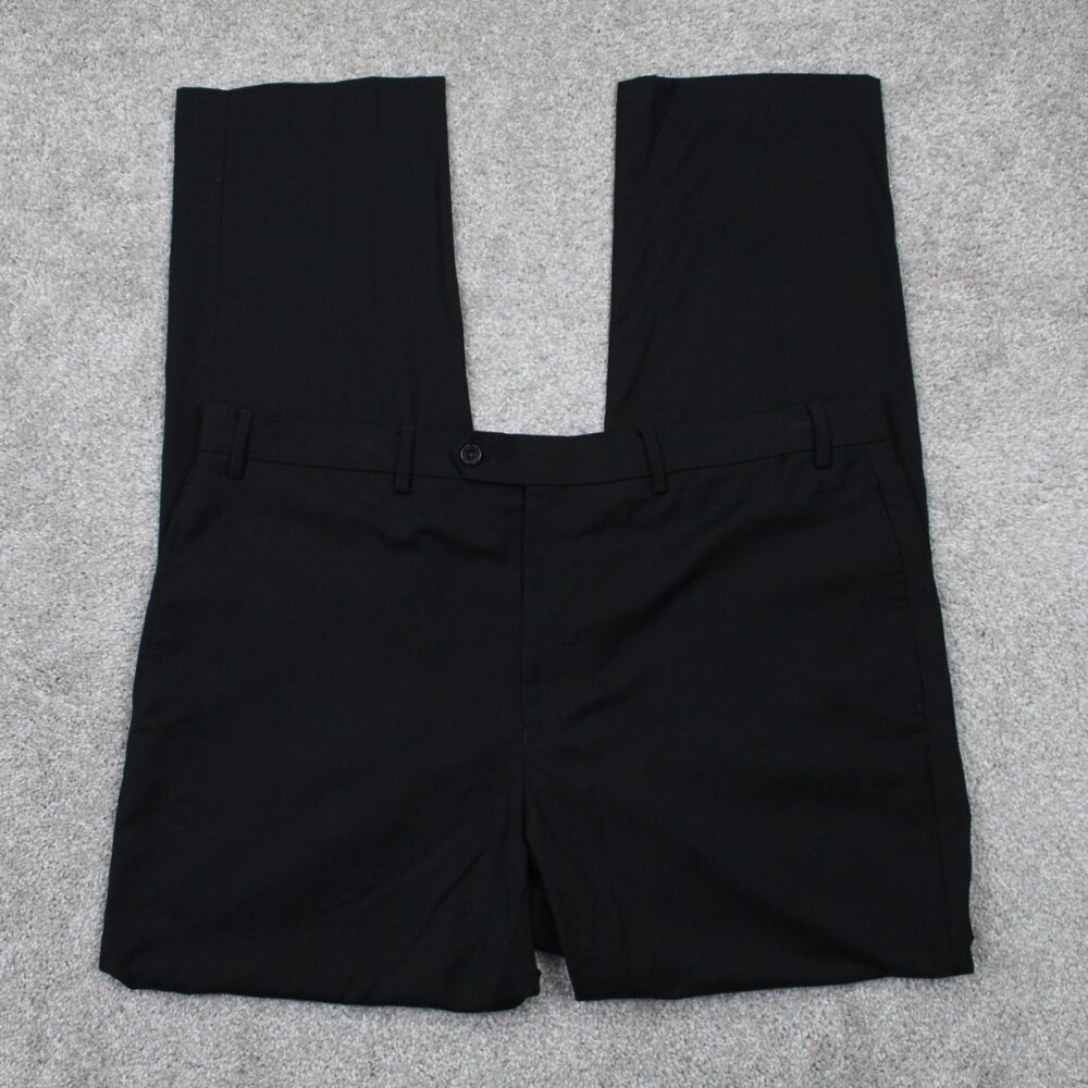 LAUREN Ralph Lauren Dress Pants Men 38x32 Black Pleated Poly/Rayon Blend Stretch